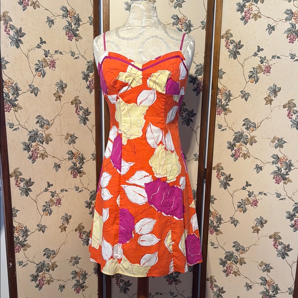 Vintage Speechless Orange and Purple Mini Sundress with Sweetheart Neckline